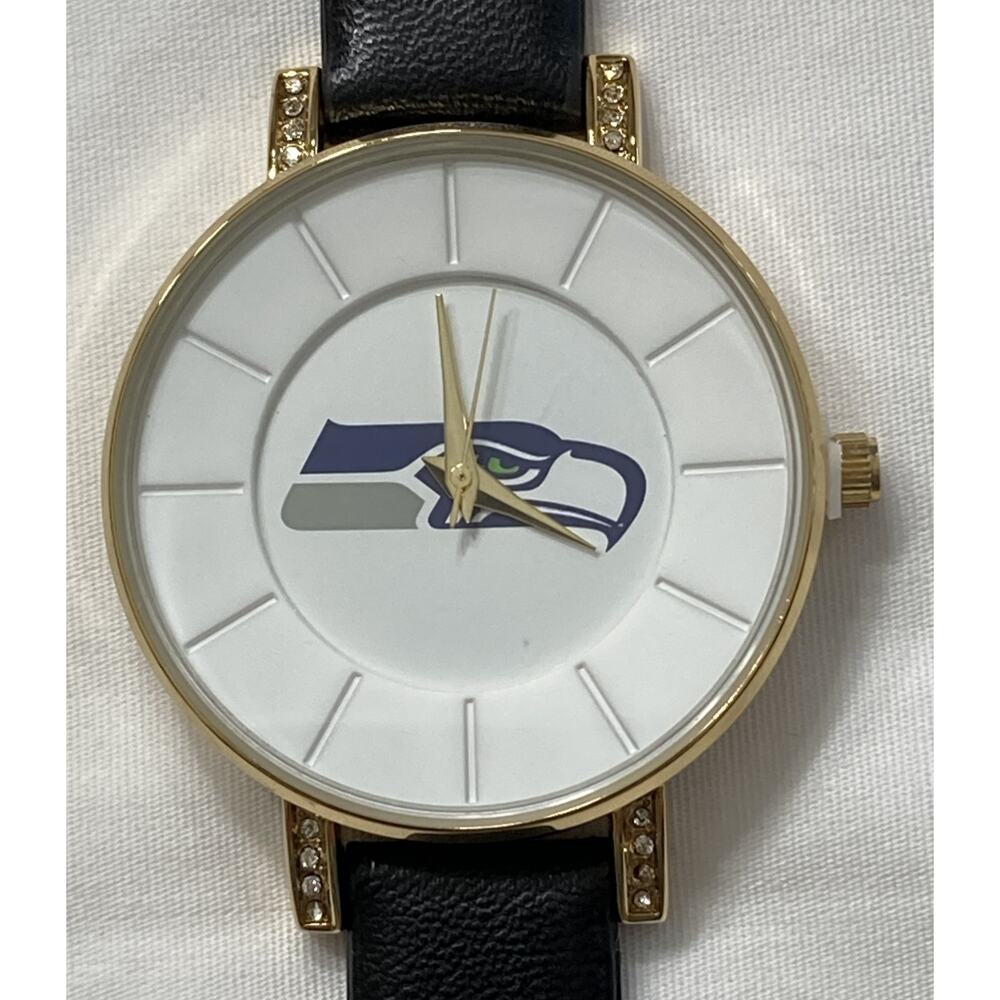 New Women's Seattle Seahawks Lunar Style Sparo Sports Watch Black Leather Band
